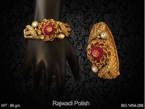 Rajwadi Finish Bangles with Floral Design Set of 2