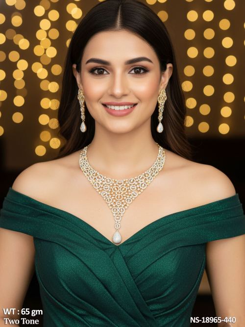 Two-Tone CZ Necklace Set with Teardrop Pendant