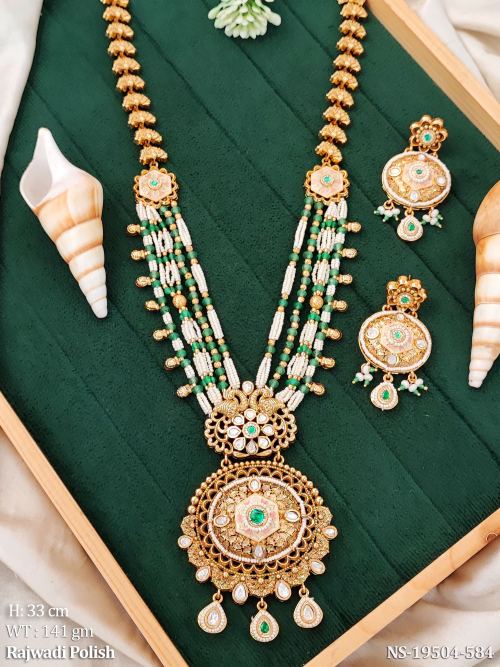 Rajwadi Finish Kundan Stone-Studded Necklace Set for Women