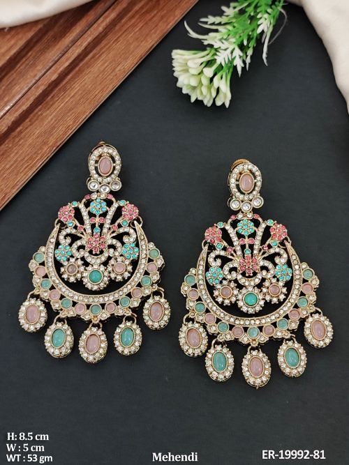 Mehendi Finish Statement Earrings for Women in Feroza Pink, photo 5 of 7