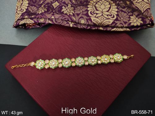 Classic Party Wear Kundan Bracelet in Peach, photo 8 of 11