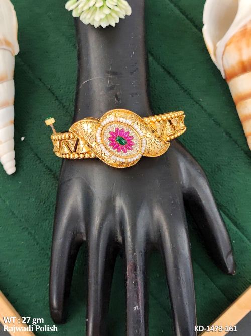 Stone-Studded Antique Kada for Women in Ruby Green, photo 2 of 4