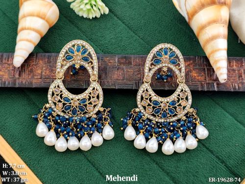 Moon Stone-Studded Drop Earrings for Women in Blue, photo 7 of 16