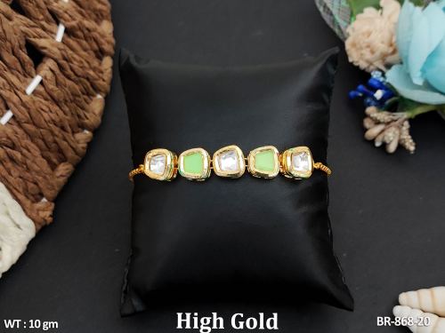 Classic Kundan Bracelet with Stone Work in Parrot Green, photo 6 of 10