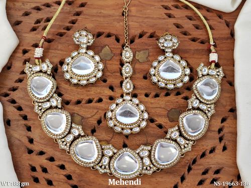 Traditional Stone-Studded Necklace Set in Mehendi Finish