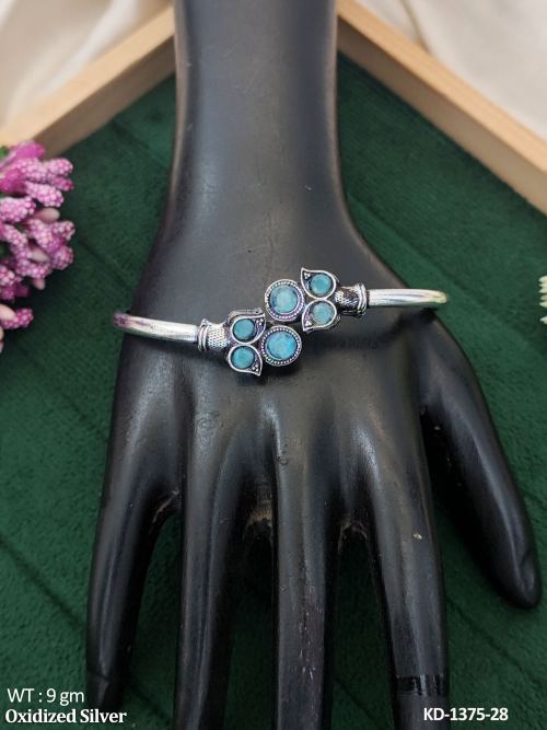 Oxidized Silver Full Stone Designer Fancy Kada  
