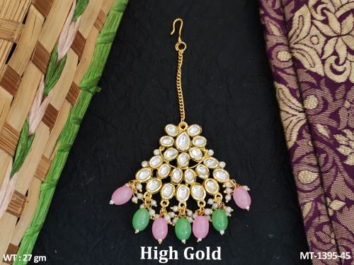 Classic Pearl Kundan Tikka in Mint Green Pink, photo 5 of 5