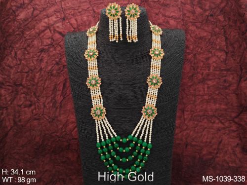 Ethnic Beaded High Gold Polish Fancy Design Party wear Beautiful Long Antique Jewellery Mala Set 