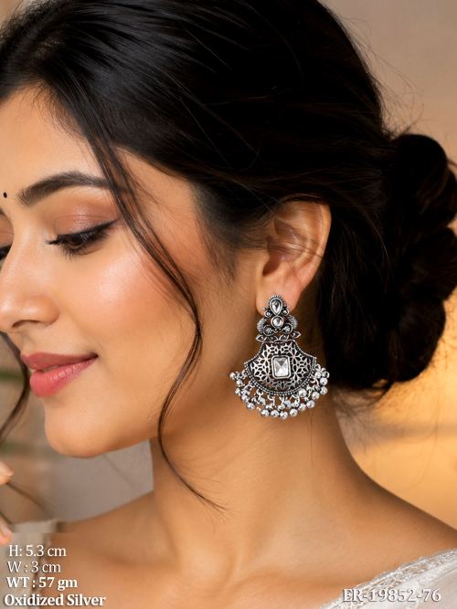 Stone-Studded Antique Earrings for Women Set of 4