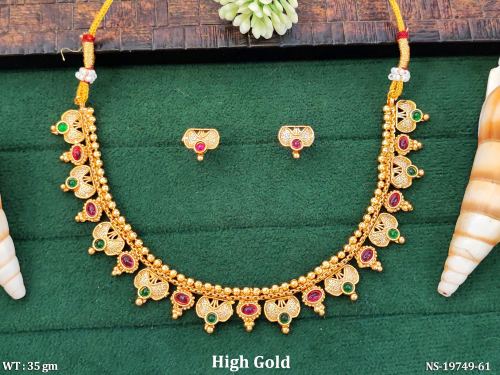 Classic Stone-Studded Traditional Necklace Set for Women in Ruby Green, photo 2 of 5
