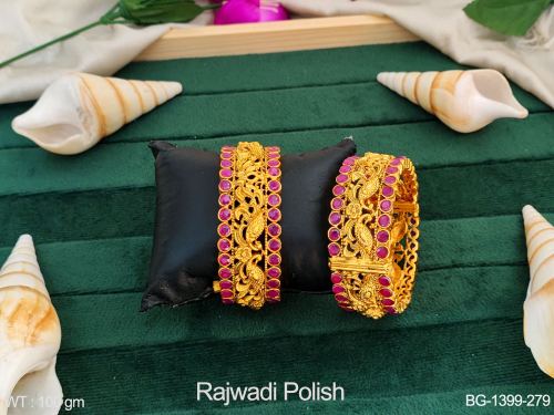 Stone-Studded Peacock Bangles in Rajwadi Finish Set of 2
