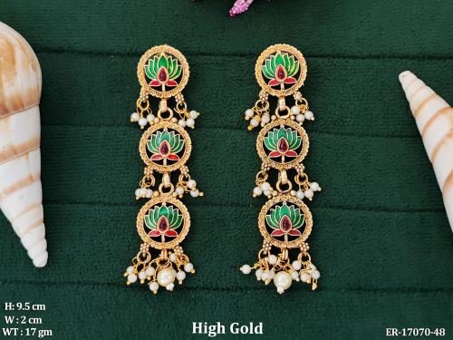 Lotus Meenakari Stone-Studded Earrings for Women in Green, photo 3 of 5