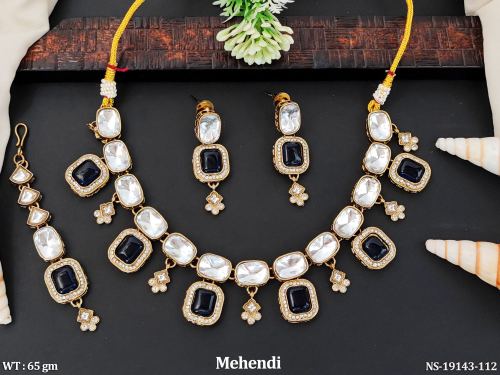 Mehendi Finish Stone-Studded Jewellery Set for Women in Blue, photo 2 of 5