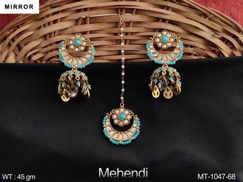 Designer Fancy Party wear Beautiful Mirror Design Maang Tikka with Earring