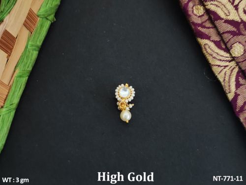 High Gold Polish Designer Fancy Style Kundan Nath