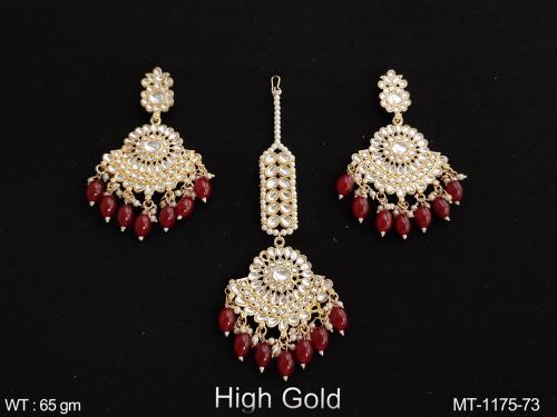Designer High gold Polish Party wear Fancy Style Antique Maang Tikka with Earring