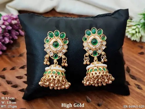 Party Wear Antique Stone-Studded Jhumka Earrings