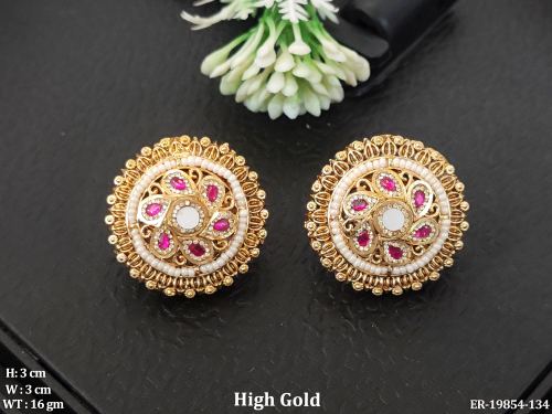 Antique Pearl Stud Earrings in Ruby, photo 2 of 4