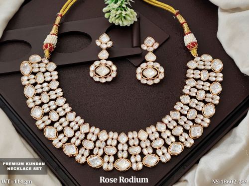 Kundan Stone-Studded Necklace Set in Rose Finish