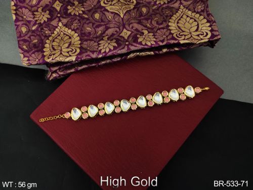 Party Wear Kundan Bracelet in Neon Peach, photo 5 of 5