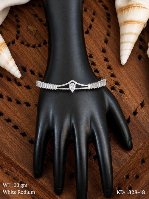 American Diamond Elegant Drop Shape Design White Rodium Kada