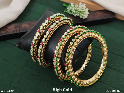 Designer Full Stone High Gold Finish Kundan 4 Bangles Set 