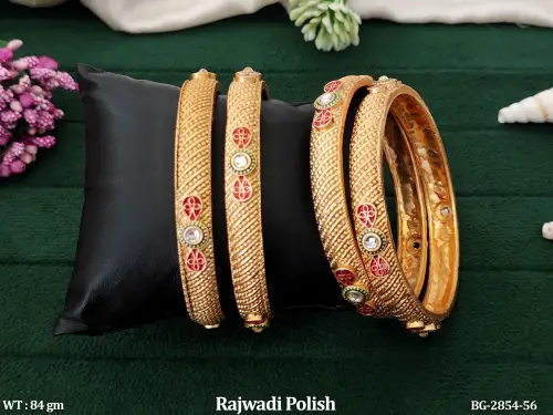 Rajwadi Finish Antique Stone-Studded Bangle Set for Women