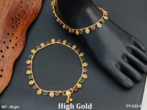 Classic Party Wear Antique Payal for Women in Ruby Green, photo 2 of 2