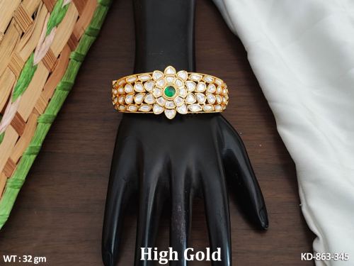 Stone-Studded Kundan Kada Bracelet for Women in Green, photo 2 of 3