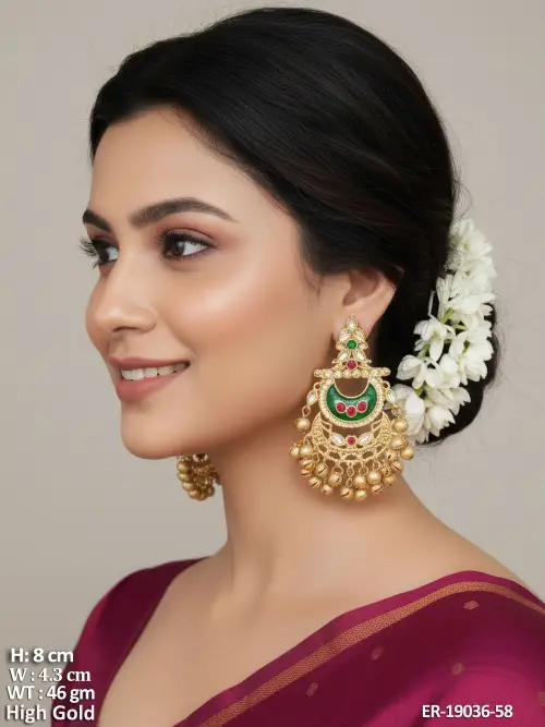 Traditional Stone-Studded Chandbali Earrings