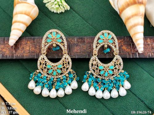 Moon Stone-Studded Drop Earrings for Women in Aqua, photo 5 of 16