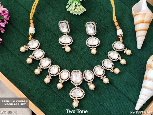 Stone-Studded Necklace Set in Two-Tone Finish