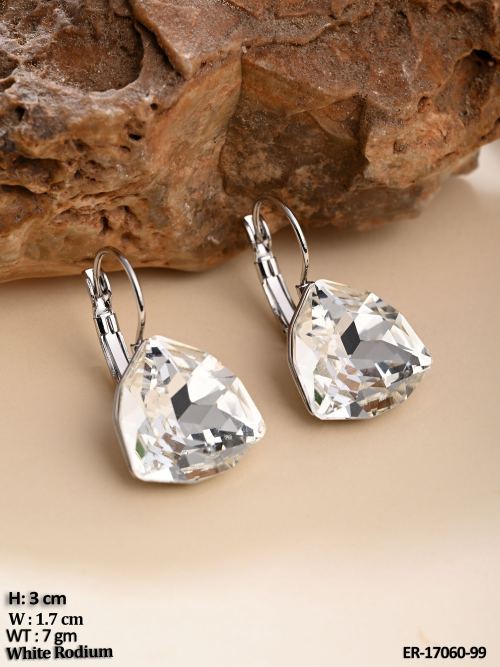 Stone-Studded Earrings in White Finish