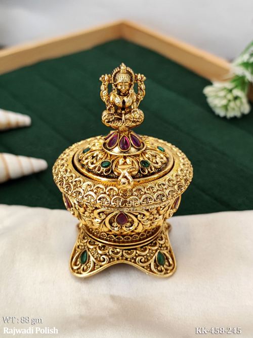 Temple Design Rajwadi Sindoor Box with Lakshmi Idol