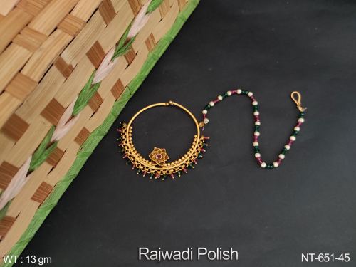 South Indian Nath with Pearls in Rajwadi Finish in Ruby Green, photo 4 of 4