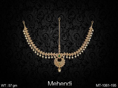 Mehendi Finish Antique Stone-Studded Maang Tikka