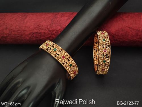Classic Antique Bangles with Stone Work in Rajwadi Finish Set of 2