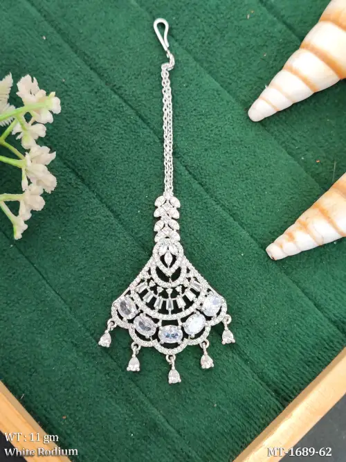 Elegant White Rhodium Stone Maang Tikka