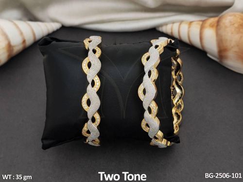Two-Tone Finish CZ Bangles Set of 2