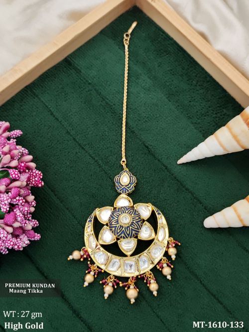 Kundan  High Gold Polish Full Stone Party Wear Maang Tikka   