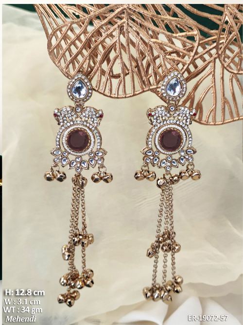 Earrings with Stone Work in Mehendi Finish in Purple, photo 9 of 9