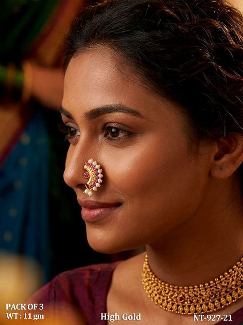 Fancy Antique Stone Pearl Nose Ring Set