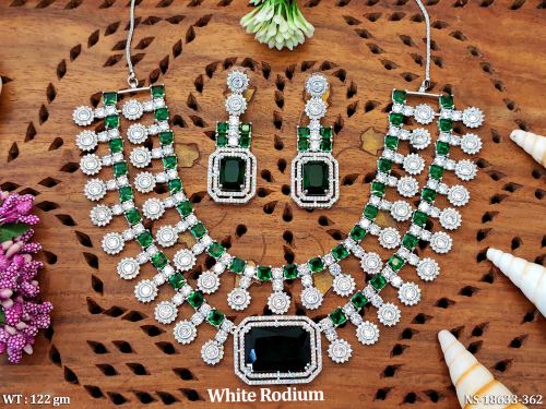 CZ Necklace Set in White Finish in Green, photo 4 of 6