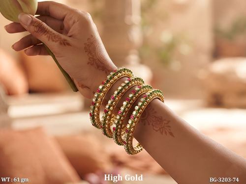 Designer High Gold Finish Stone Kundan 4 Bangles Set 