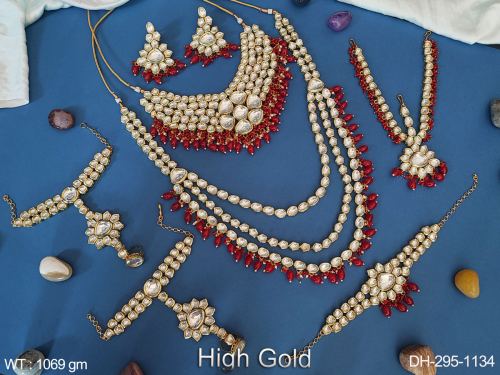 Designer High Gold Polish Beautiful Wedding Wear Heavy Kundan Jeweller Kundan Dulhan Set