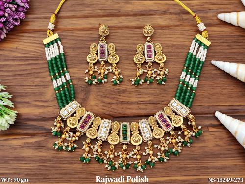 Antique Stone-Studded Jewellery Set in Rajwadi Finish