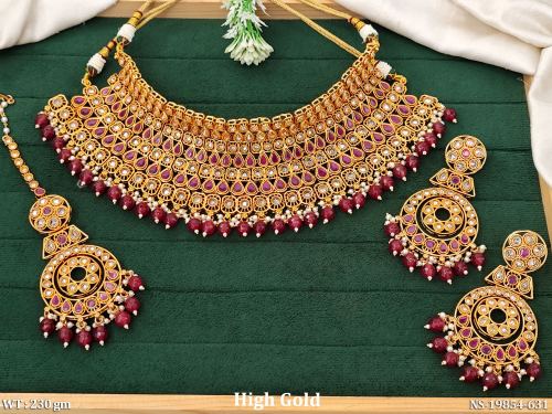 Temple Necklace Set with Stone Work in Ruby, photo 4 of 5