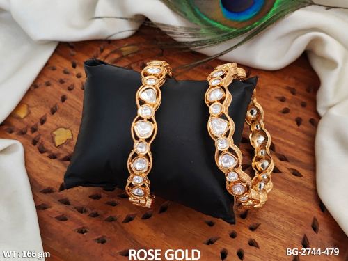 Kundan Stone-Studded Bangles in Rose Finish