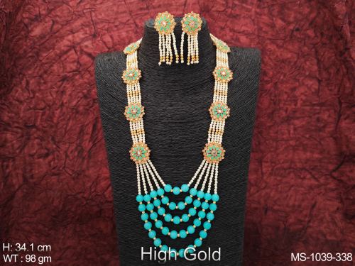 Ethnic Beaded High Gold Polish Fancy Design Party wear Beautiful Long Antique Jewellery Mala Set 