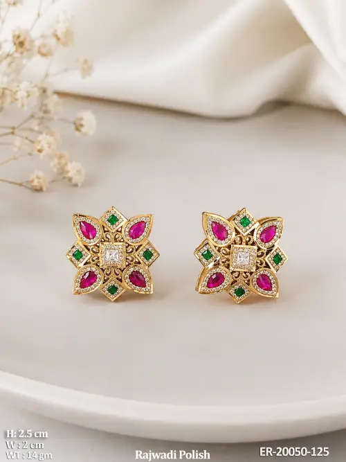 Traditional Emerald Floral Designer Studs